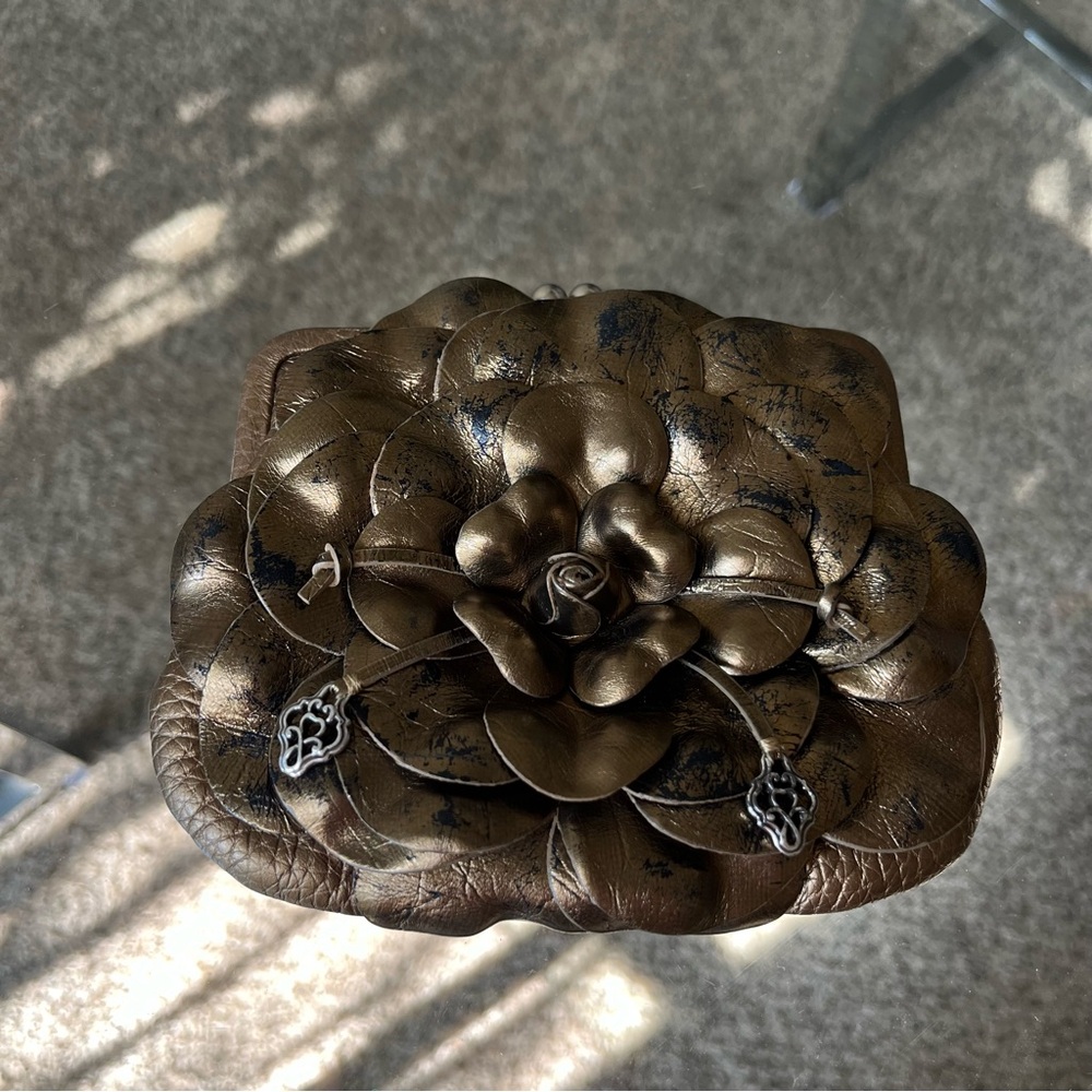 Brighton gold rosette clutch bag with silver chain - vintage